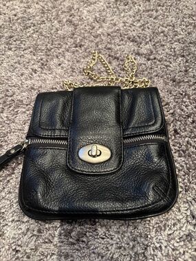 Banana Republic Black Leather Crossbody with Gold Chain